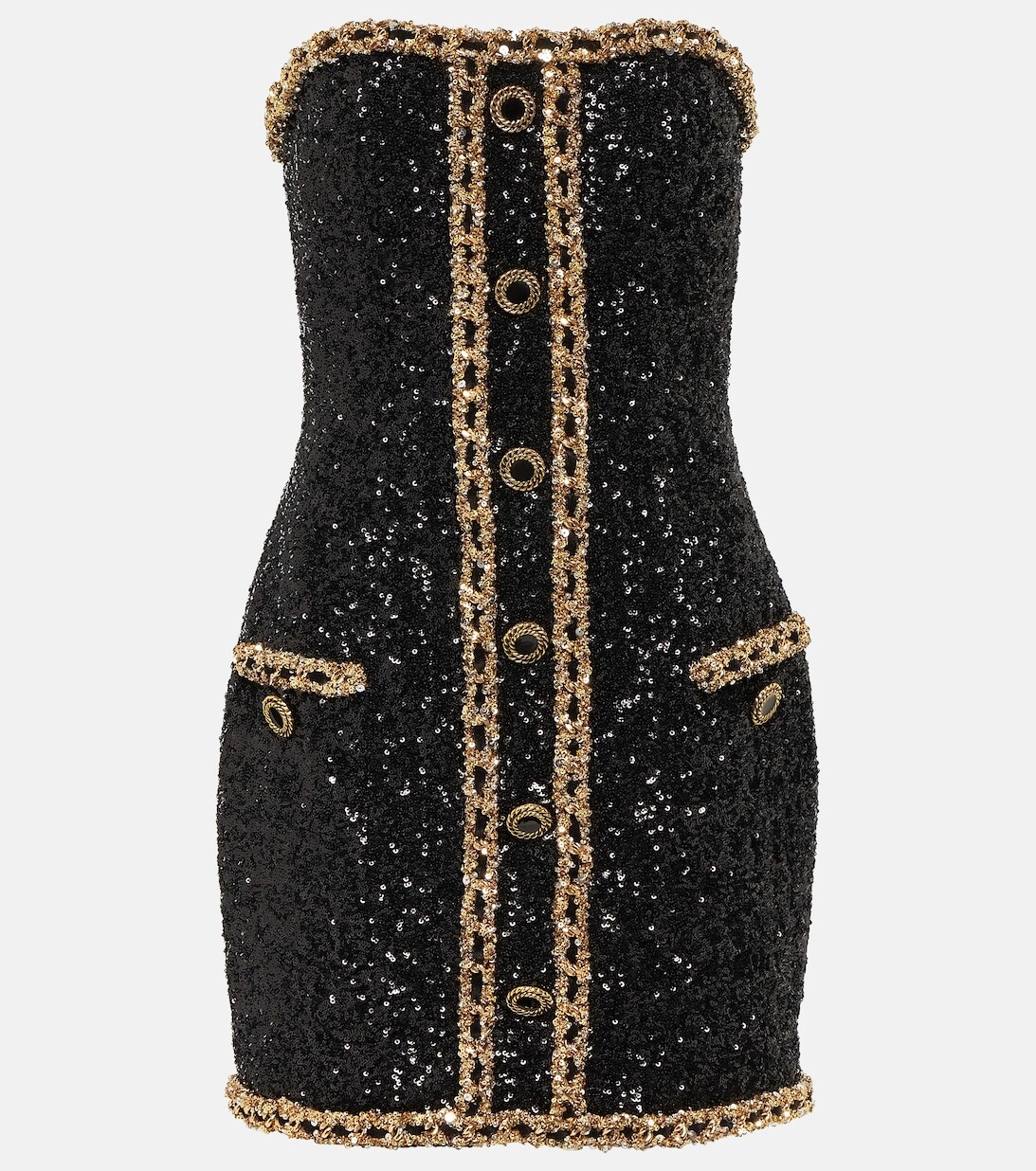 

Мини-платье без бретелек с пайетками BALMAIN, черный