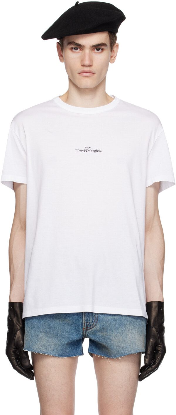 

Белая вышитая футболка Maison Margiela