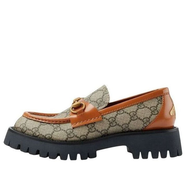 Кроссовки gg canvas platform loafers horsebit 'brown leather' Gucci, коричневый