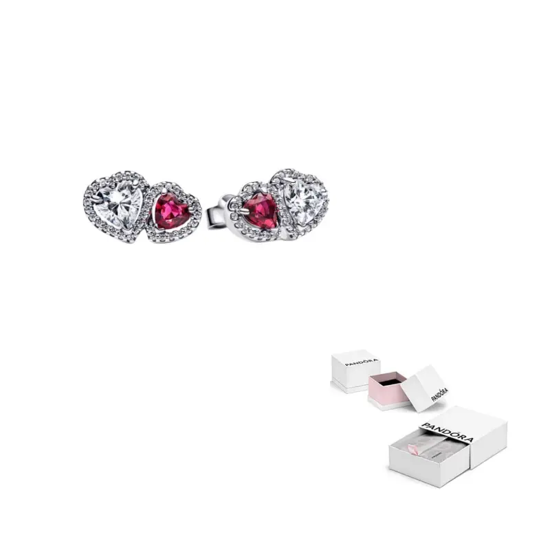 

Pandora 925 Sterling Silver Стеклянные синтетические циркониевые серьги-гвоздики Unisex Silver/Pink