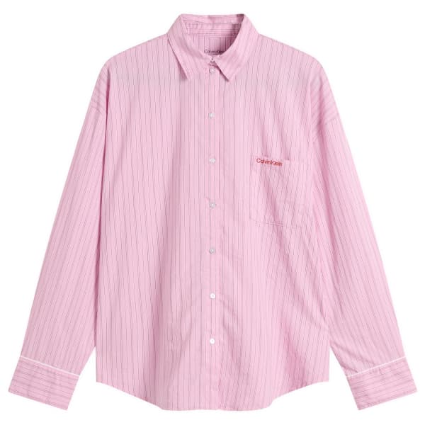 Пижамный комплект из хлопкового поплина Calvin Klein, trail stripe розовый essence — фото 2