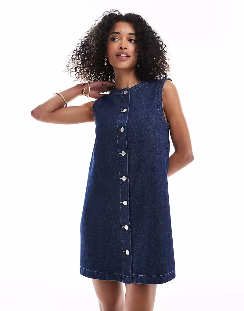 

Джинсовое мини-платье-трапеция ASOS DESIGN с застежкой на пуговицы цвета индиго