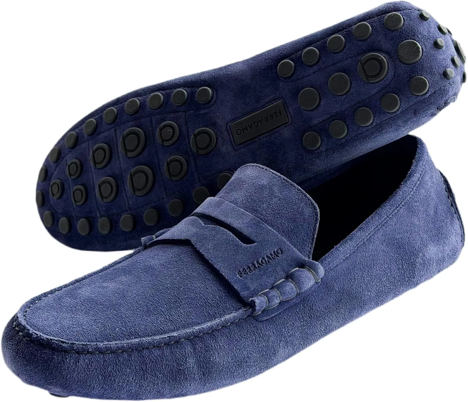 Лоферы из замши, синие, Ferragamo — фото 2