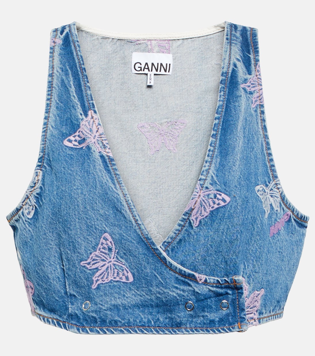 

Укороченный джинсовый топ с вышивкой Ganni, Denim