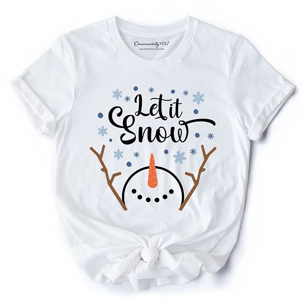 

Футболка Let it snow со снеговиком и снежинками для зимних праздников Ornamentallyyou