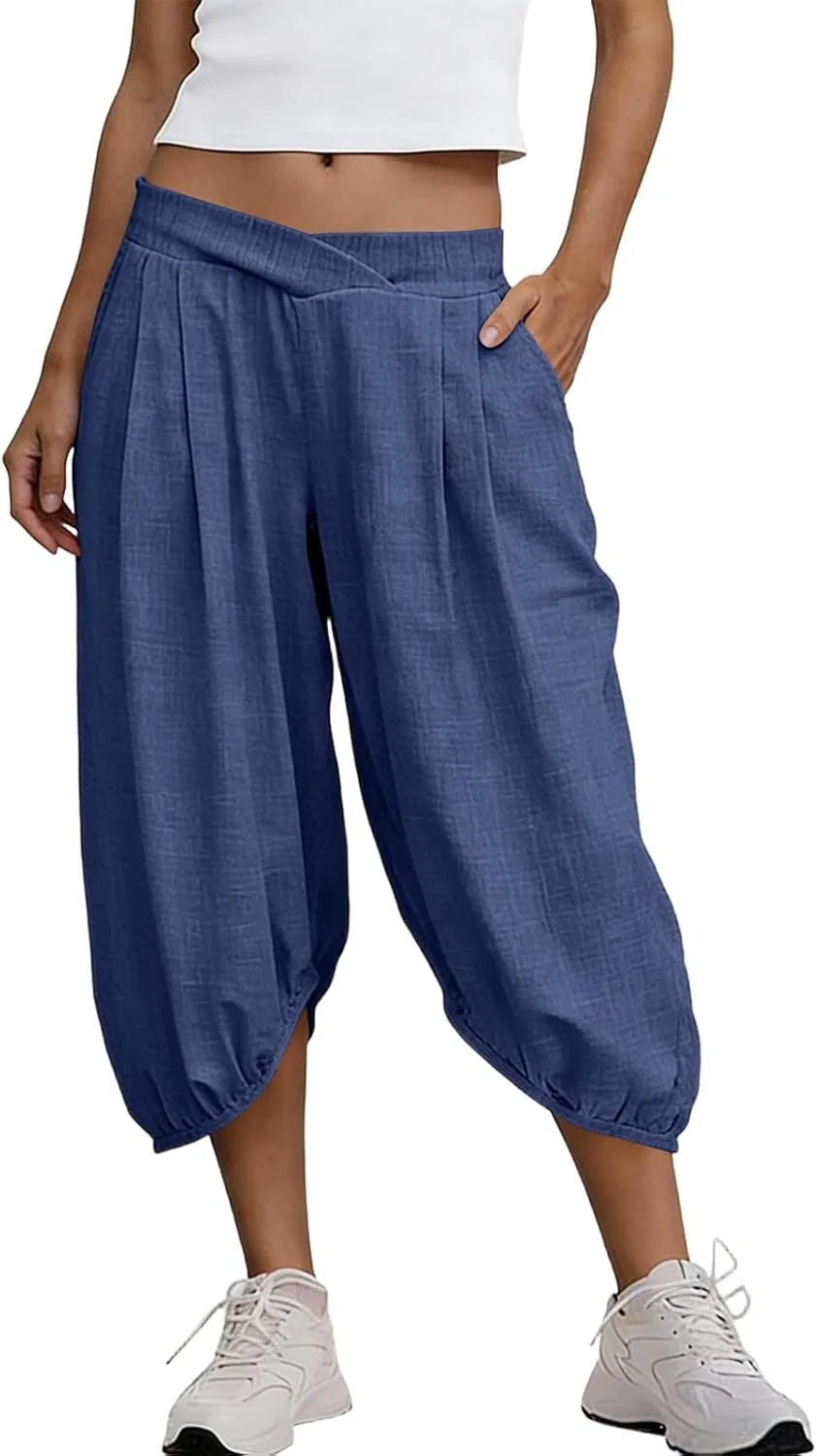 Широкие брюки-капри Linen, синие