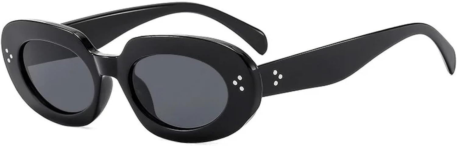 

Роскошные овальные солнцезащитные очки «кошачий глаз» для женщин, винтажный стиль, модные очки для мужчин, трендовый панк, с заклепками, защита от УФ-излучения UV400 TKKTLLT, Black-black