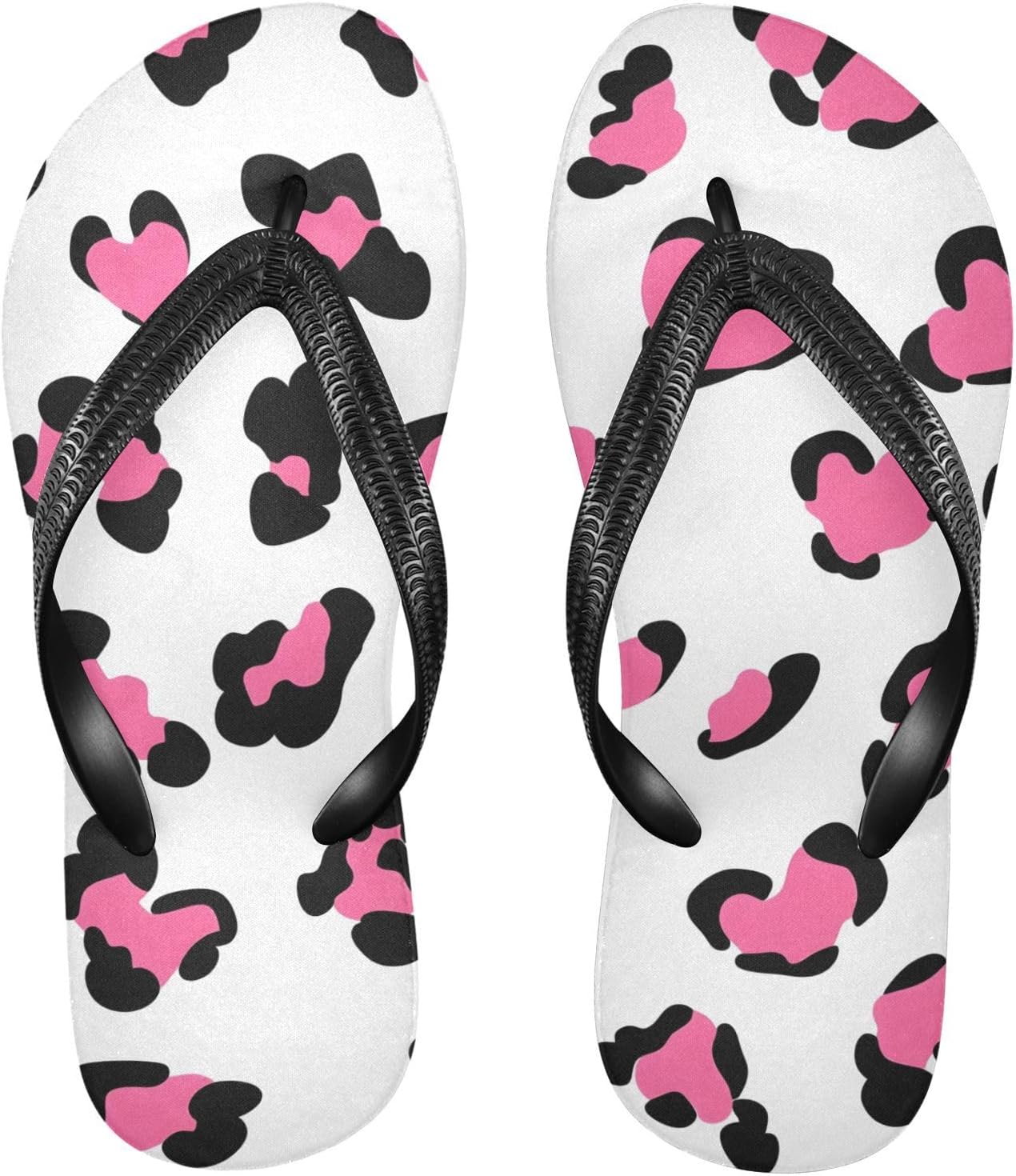 

Женские и мужские пляжные шлепанцы Leopard с розовыми сердечками, для лета и душа
