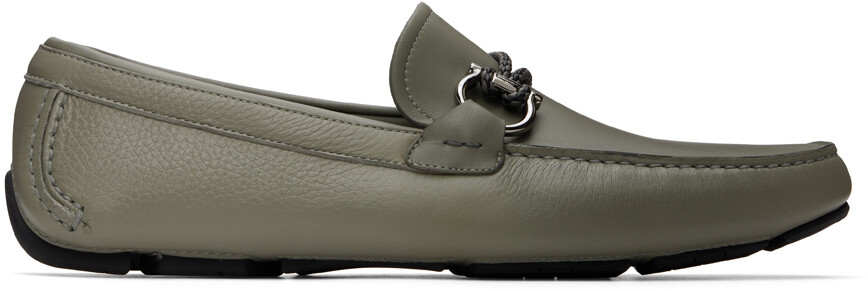 

Серые мокасины с орнаментом Gancini Ferragamo, Ash grey/Nero