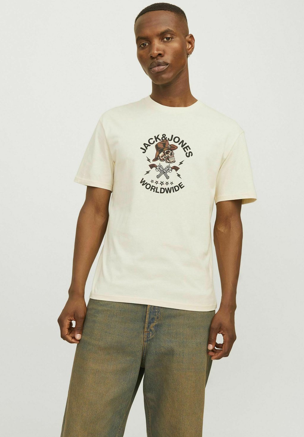 

Футболка с принтом RUNDHALS Jack & Jones, бежевый