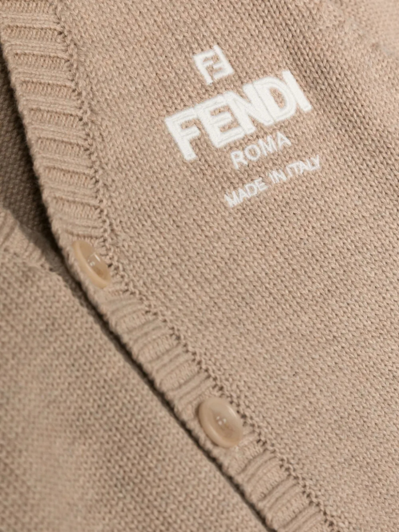 Кардиган с V-образным вырезом и логотипом Fendi Kids, коричневый — фото 3