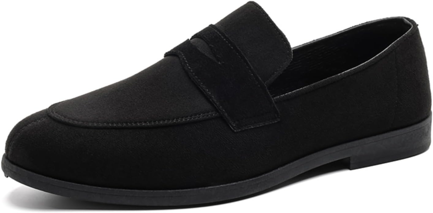 

Мужские замшевые лоферы с удобной посадкой, стильные туфли, классические, комфортные, плоская подошва, делового и повседневного стиля, ретро, низкие, нескользящие Generic, черный