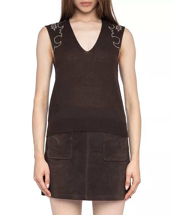 

Свитер Vicky cp в западном стиле со стразами Zadig & Voltaire, коричневый