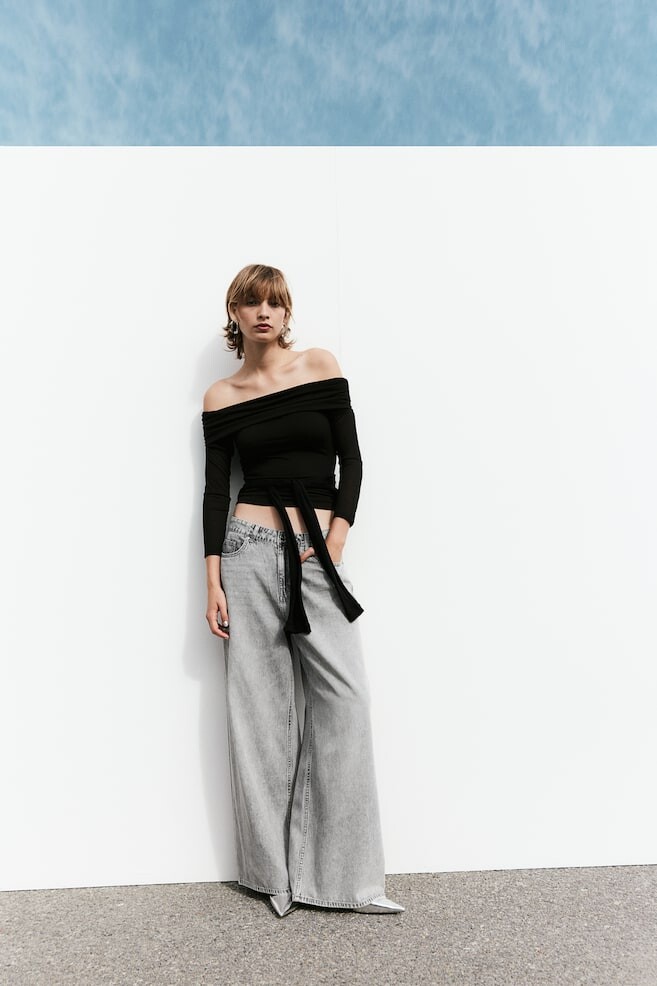 

Широкие заниженные джинсы baggy H&M, серый