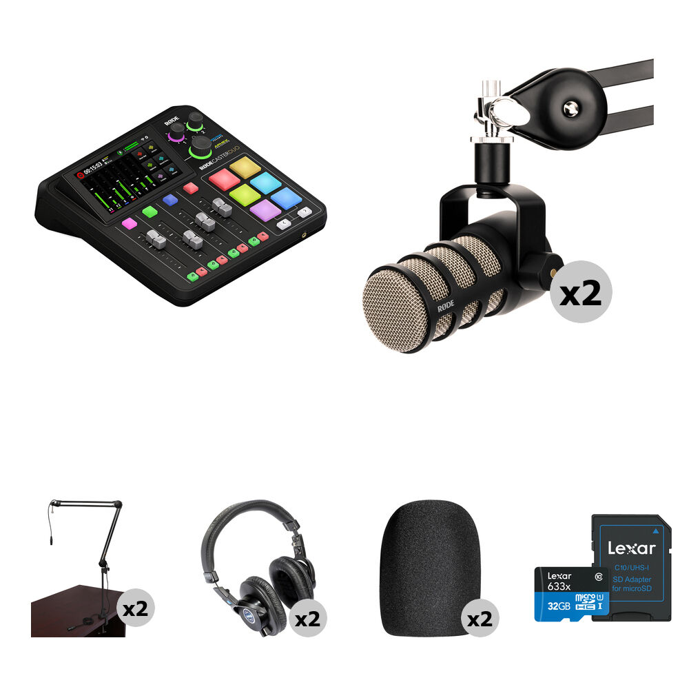 

Комплект для подкастинга RODE RODECaster Duo для 2 человек с микрофонами PodMics, вещательными держателями и наушниками