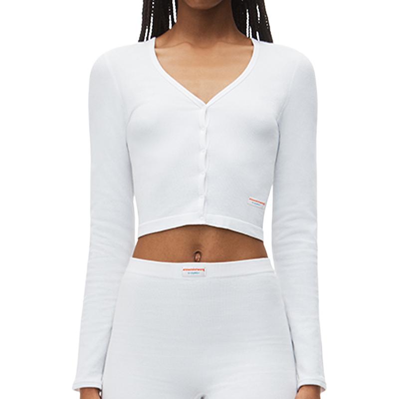 Приталенный укороченный кардиган с V-образным вырезом Alexander Wang, белый — фото 3