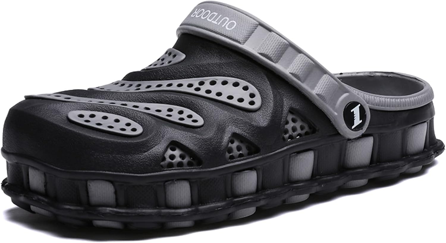 

Мужские садовые сабо SECHRITE Летние сандалии для улицы Нескользящие шлепанцы для душа, бассейна, пляжа и двора, черный/серый