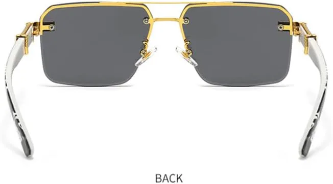 

Солнцезащитные очки без оправы с принтом для женщин и мужчин, винтажные солнцезащитные очки с металлическими линзами, защита от УФ-излучения UV400 generic, Gold Grey