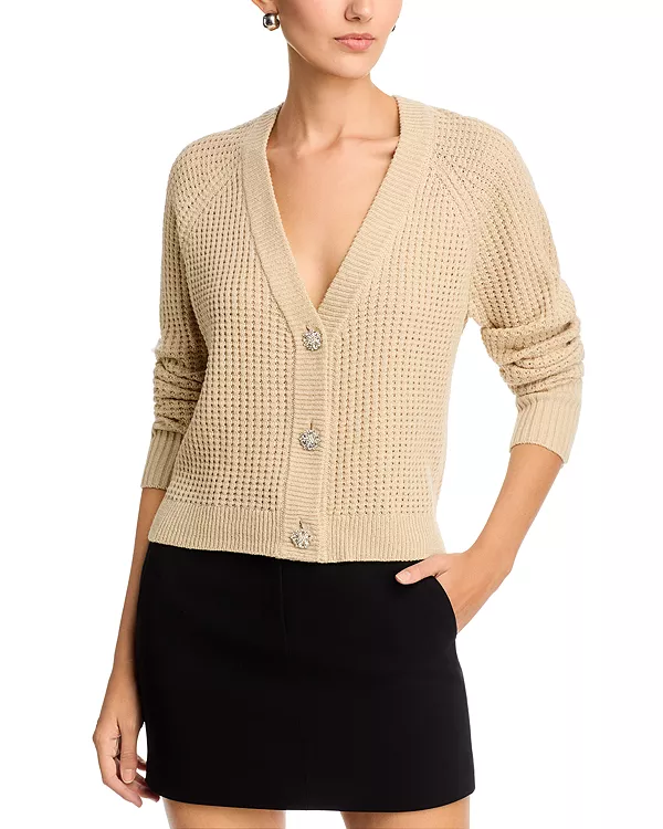 

Вязаный кардиган с металлизированной отделкой Single Thread, бежевый