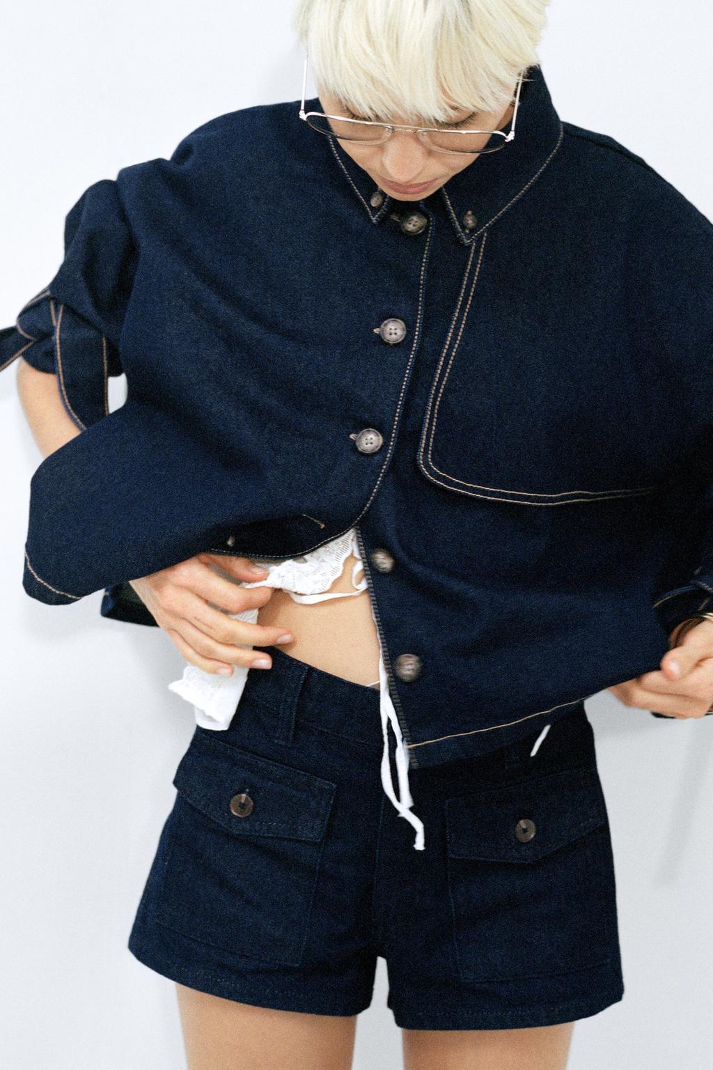 

Джинсовые мини-шорты trf ZARA, цвет Dark indigo