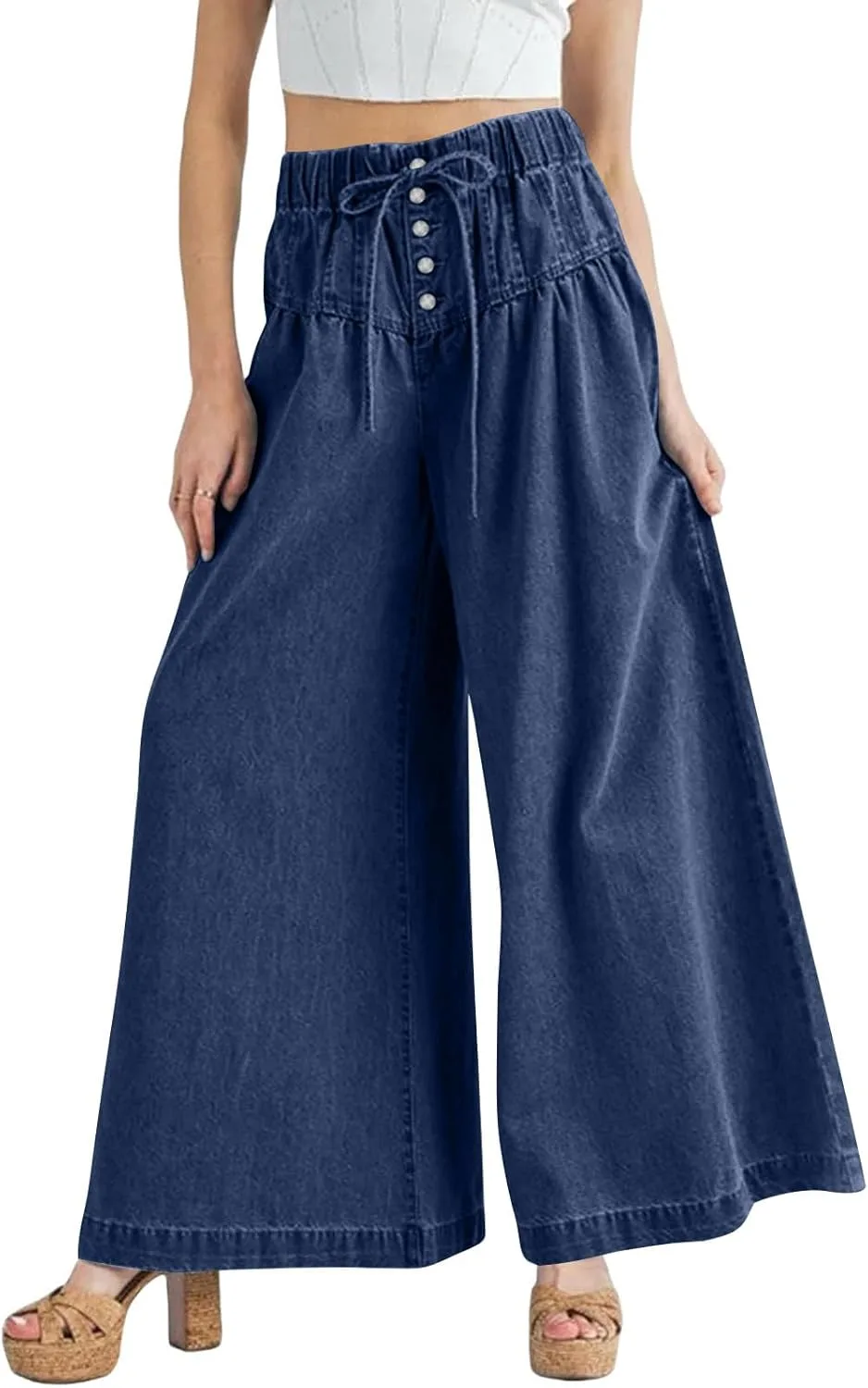 

Женские джинсы Flowy Wide Leg с эластичным поясом и карманами HGps8w