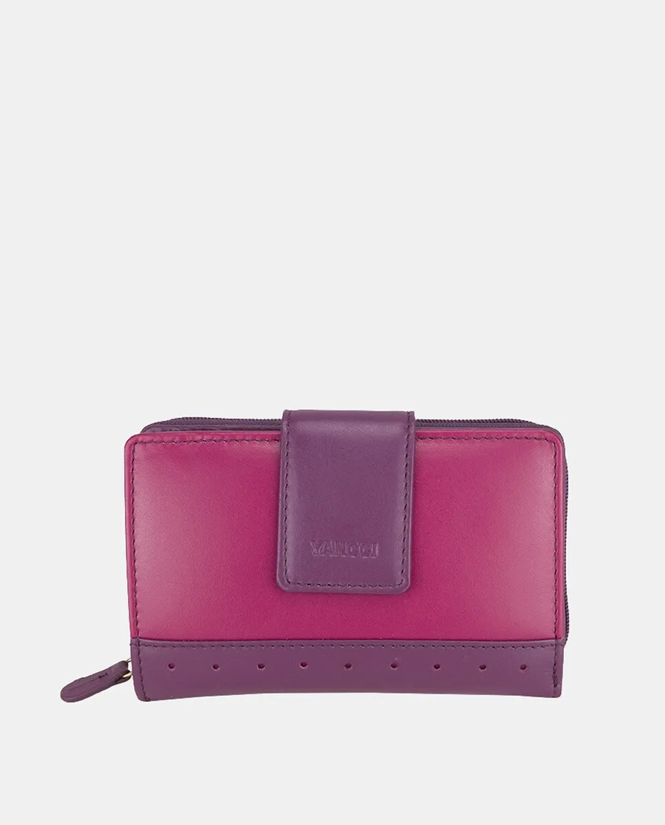 

Женский кошелек-кошелек среднего размера из кожи цвета фуксии и фиолетового цвета Yancci