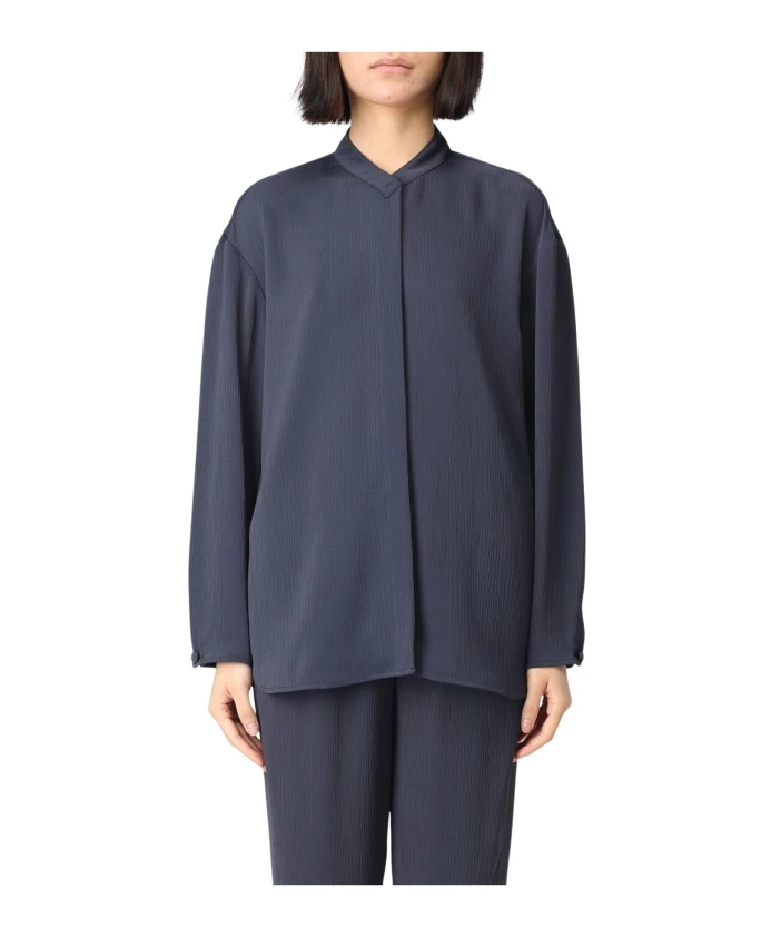 

Блузка с воротником-стойкой, стильный топ Emporio Armani, синий