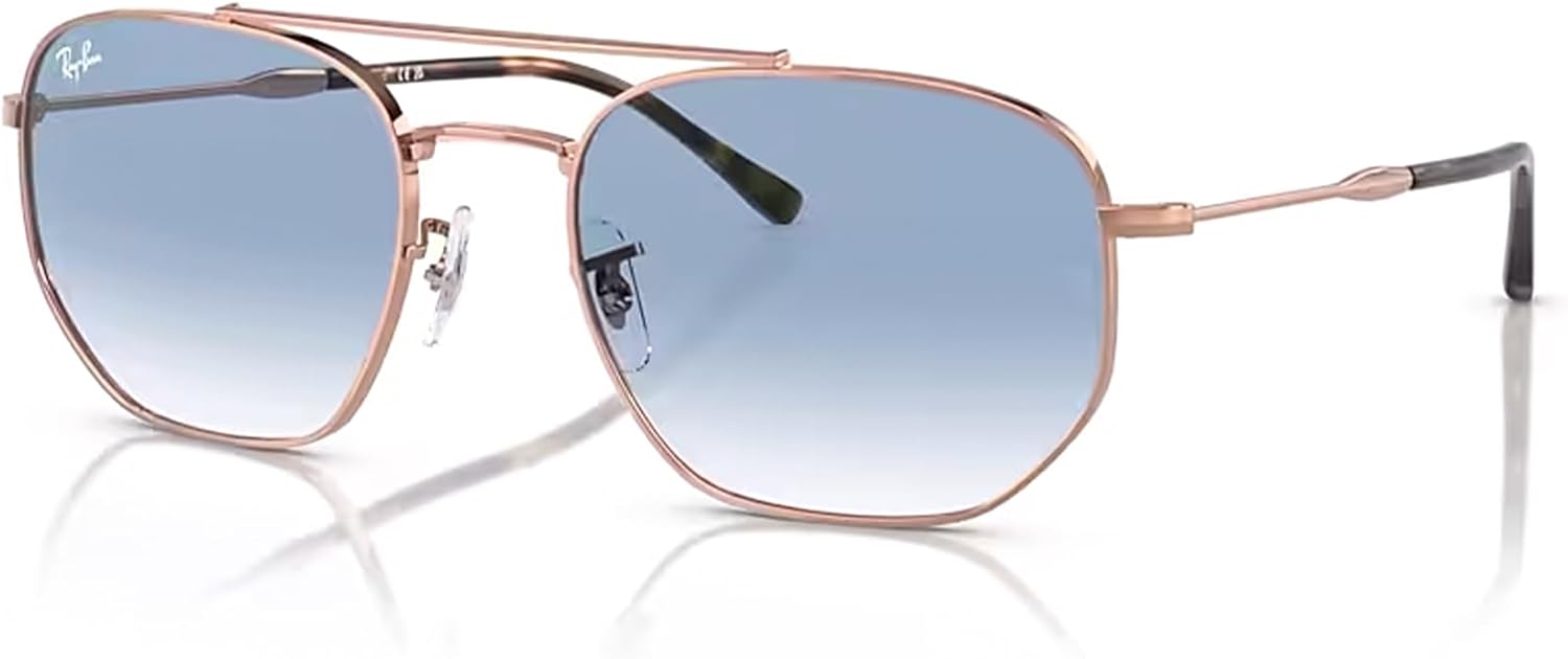 

Солнцезащитные очки Ray-Ban RB3707 с квадратной шестиугольной двойной перемычкой для мужчин и женщин + КОМПЛЕКТ с аксессуарами для очков, Rose Gold / Clear Gradient Blue