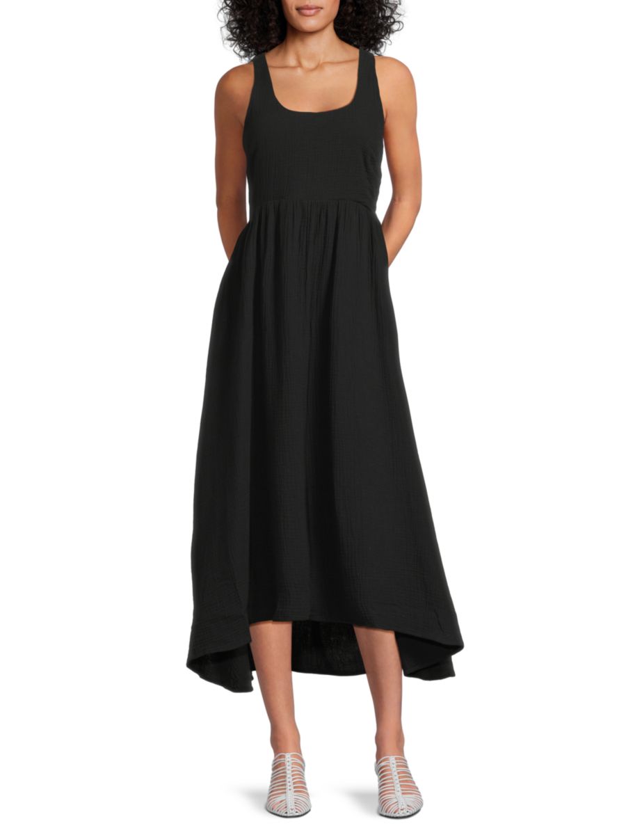

Платье-майка из текстурированного хлопка с асимметричным лифом DKNY, черный