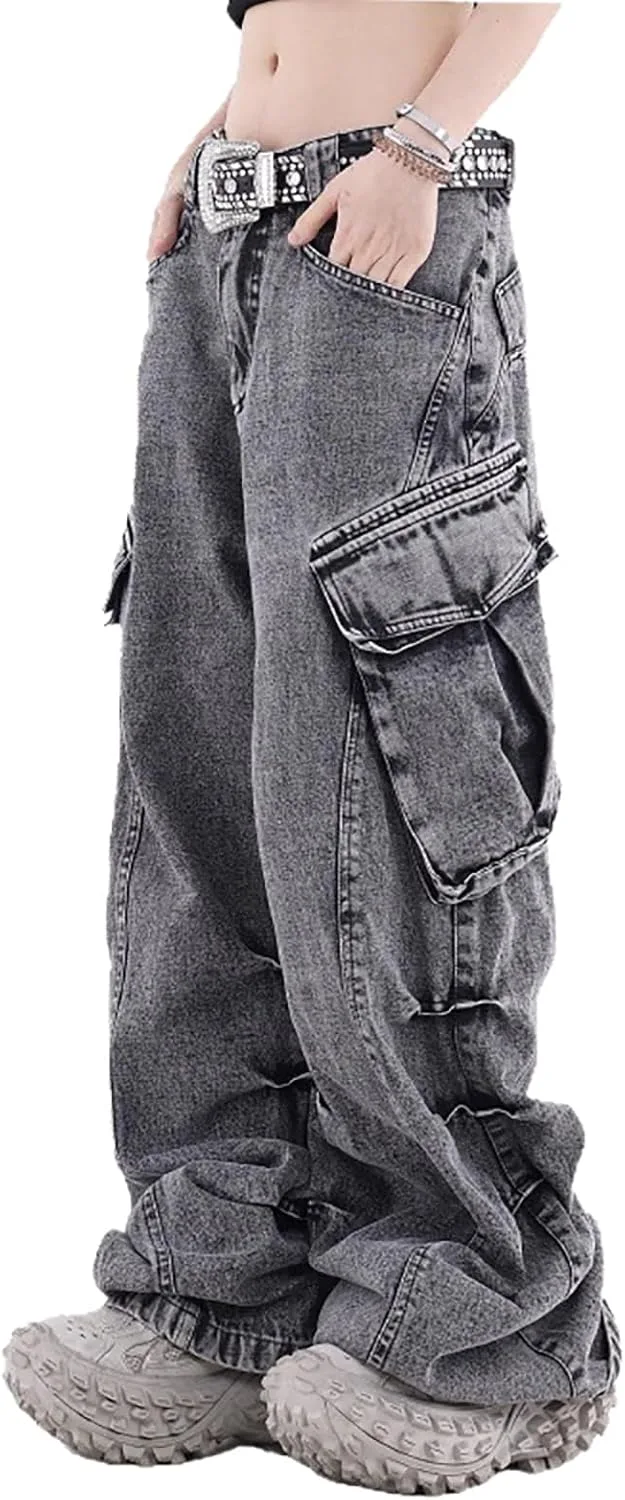 

Багги карго джинсы для женщин Y2K широкие с множеством карманов LUUTWAL