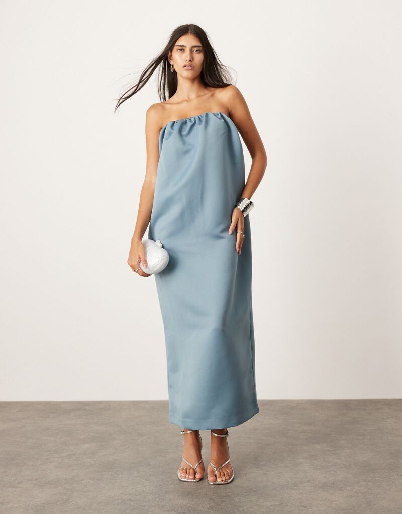 

Синее атласное платье-бандо ASOS Edition