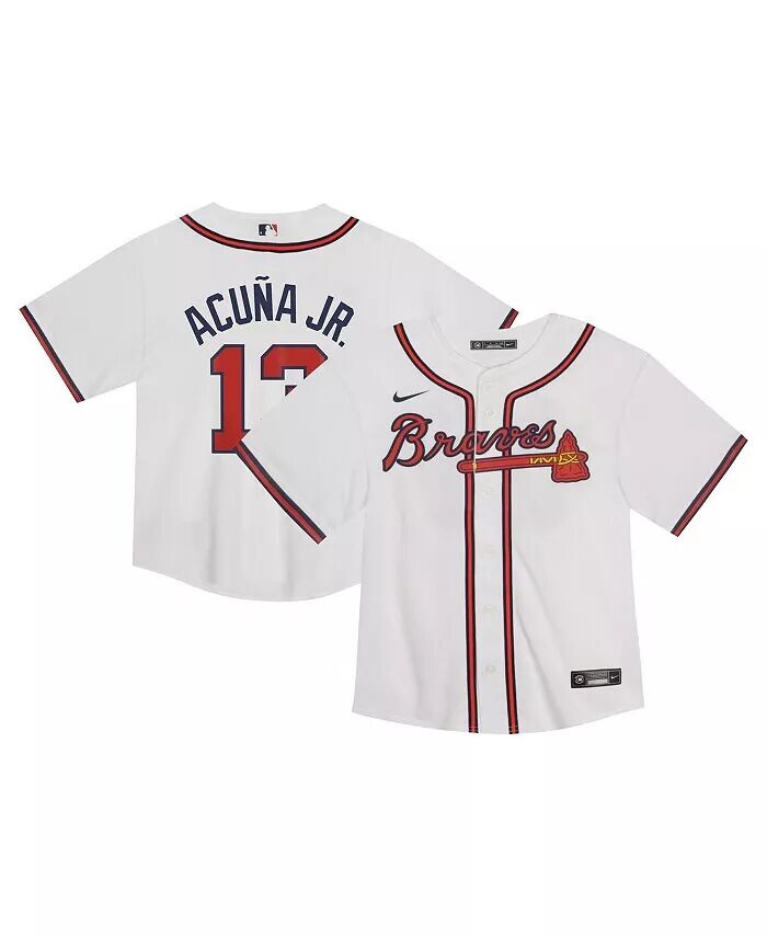 

Малыш Рональд Акуна младший. Белая игровая майка Atlanta Braves Nike
