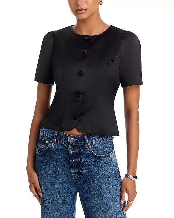 

Атласный топ Jaxon с пышными рукавами French Connection, черный