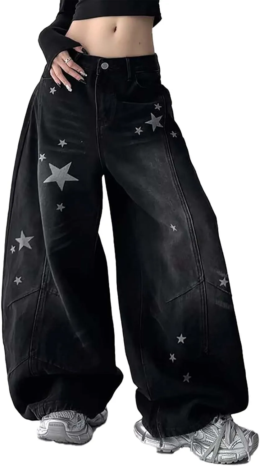 

Женские джинсы Y2K в стиле гранж с высокой талией и широкими штанинами LUUTWAL