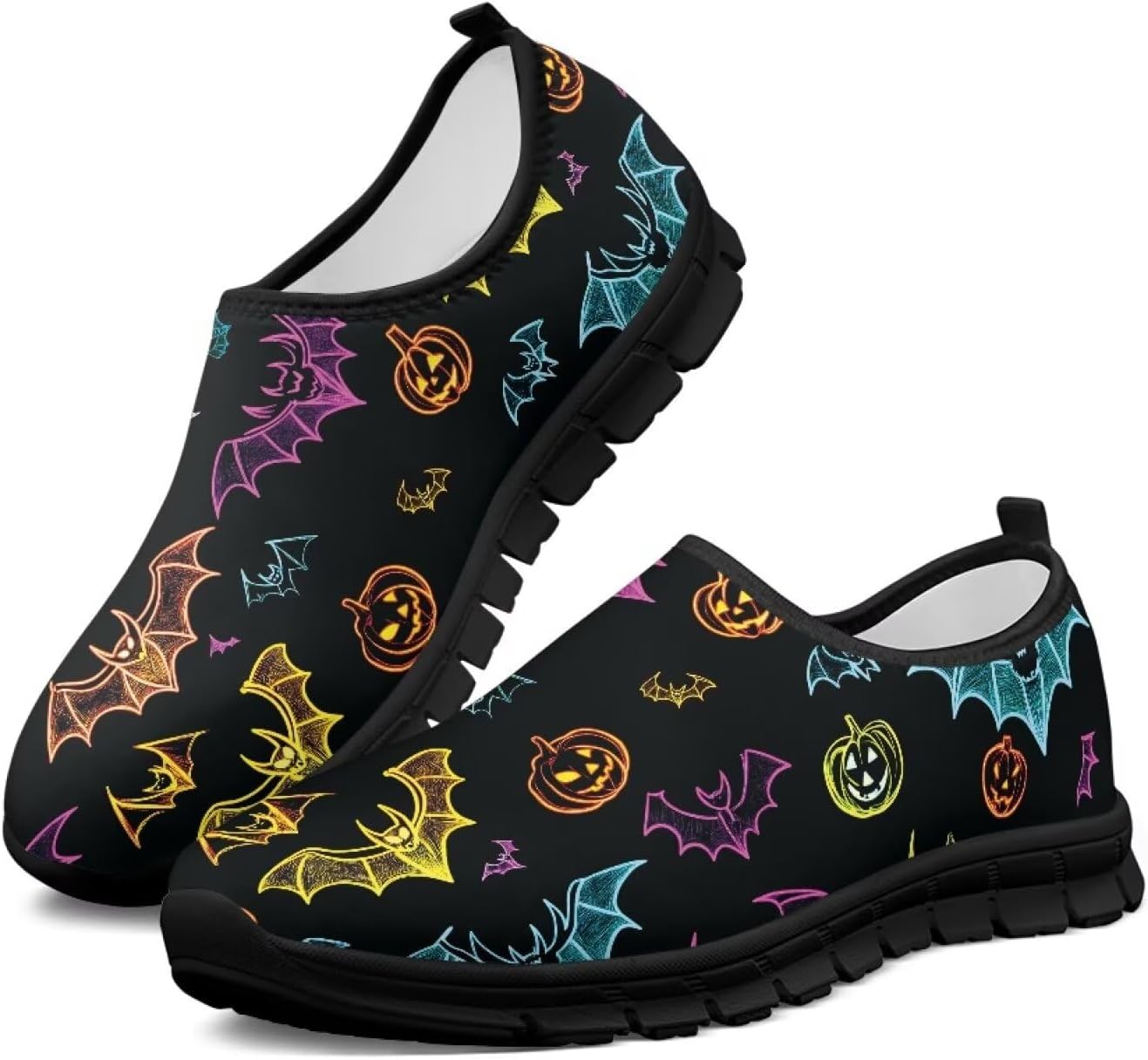 

Женские кроссовки широкого размера для бега по дороге, ультралегкие теннисные кроссовки для тренажерного зала, тренировок и ходьбы Chririnla, Colorful Bat Pumpkin Ghost Face