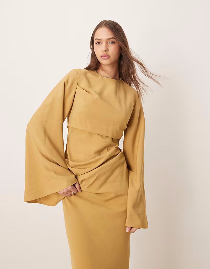 

Платье макси с длинными рукавами ASOS DESIGN нежно-золотистого цвета