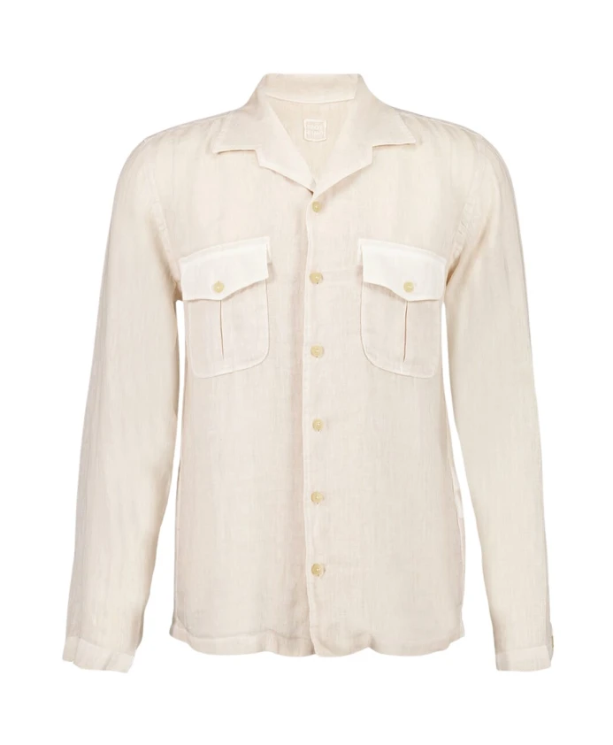 

Мягкая, выцветшая льняная рубашка с карманами. 120% Lino, бежевый