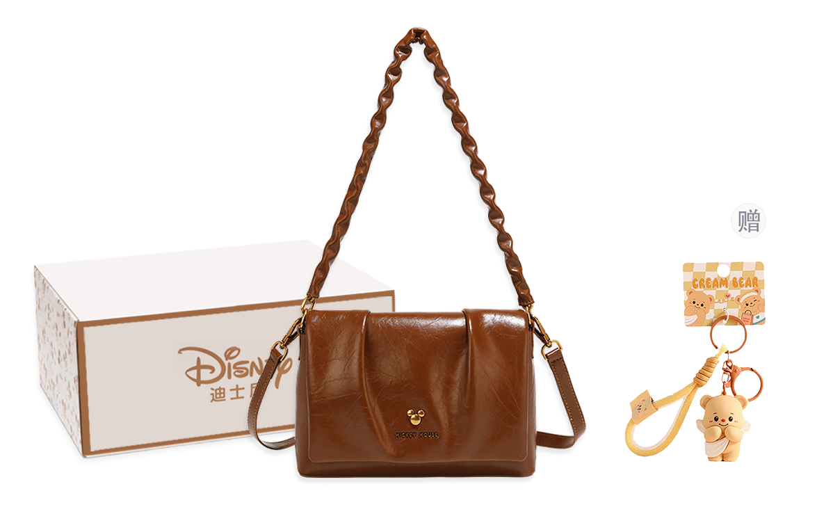 

Disney Микки Серия ПУ плиссированная маленькая квадратная сумка, Coffee+Exquisite Pendant B