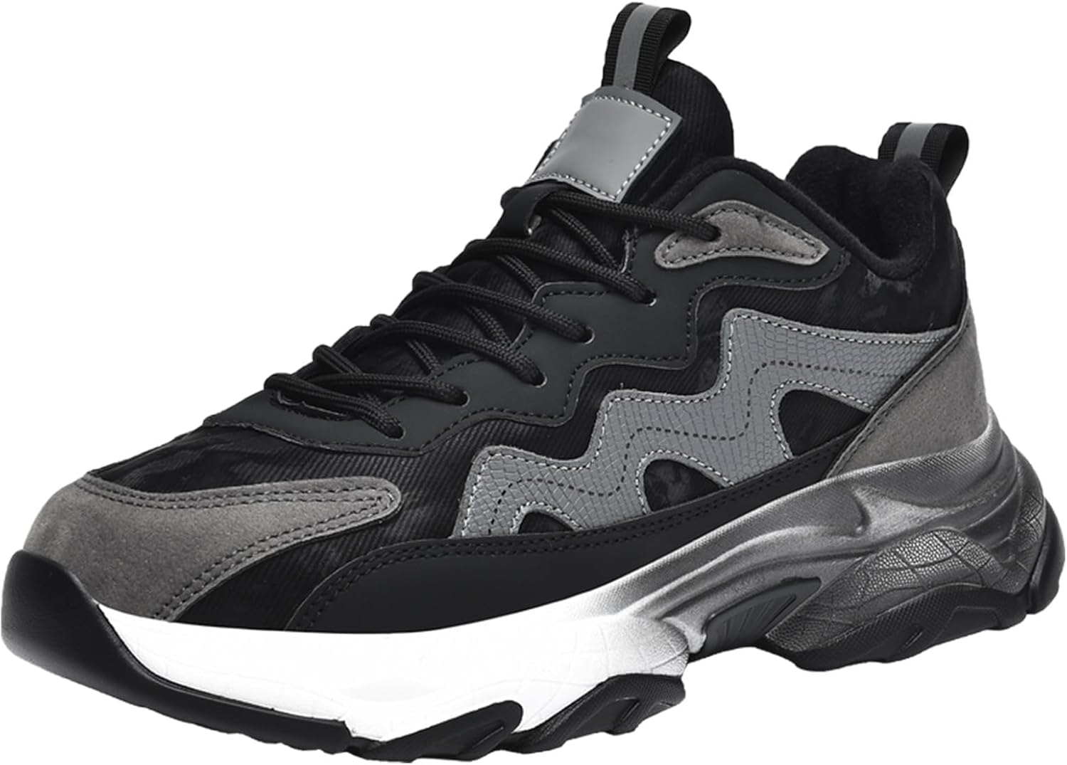 

Мужские кроссовки с толстой подошвой, спортивные, с флисовой подкладкой, зимние, для мужчин, черные и серые Generic