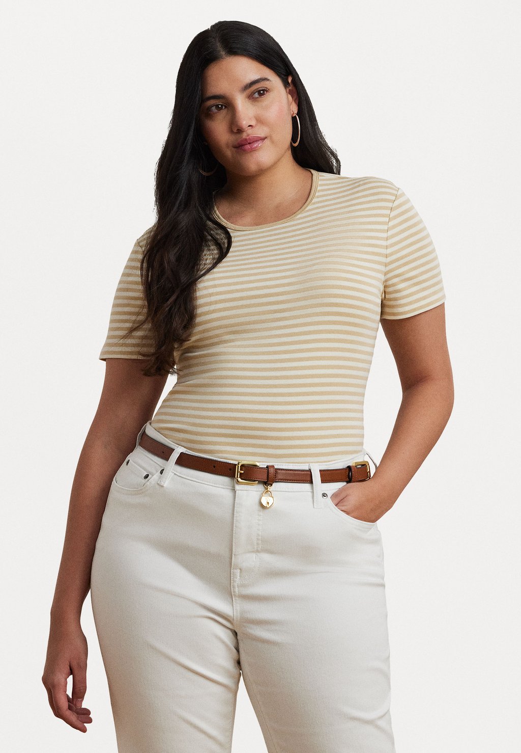 

Футболка с принтом ALLI STRIPED STRETCH COTTON CREWNECK TEE Lauren Ralph Lauren Woman, песочный