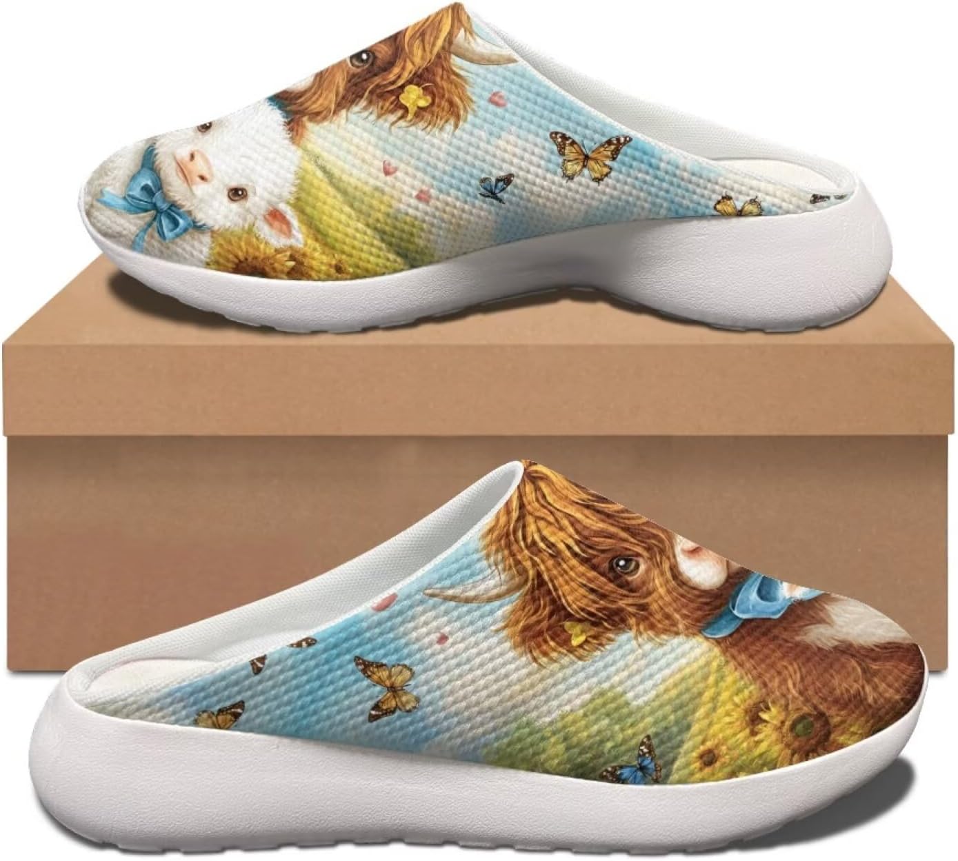 Садовые сабо Forchrinse Colorful Butterfly унисекс для взрослых, для мужчин и женщин, тапочки-мюли для прогулок, удобные тапочки, пляжные сандалии, легкие, Highland Cow Sunflower — фото 2