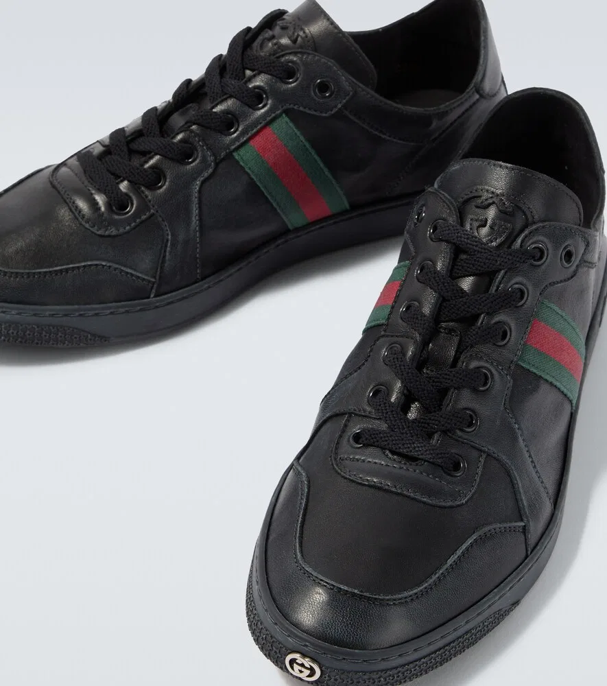 Кожаные кроссовки Stretch Web Stripe Gucci, черный — фото 3