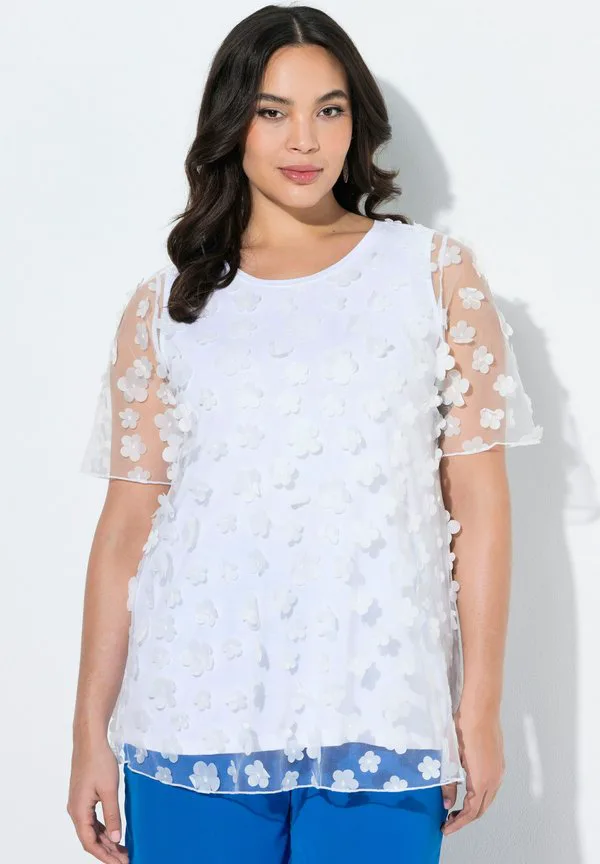 

Футболка с принтом blüten applikation rundhals halbarm Ulla Popken, Snow White, Белый, Футболка с принтом blüten applikation rundhals halbarm Ulla Popken, Snow White