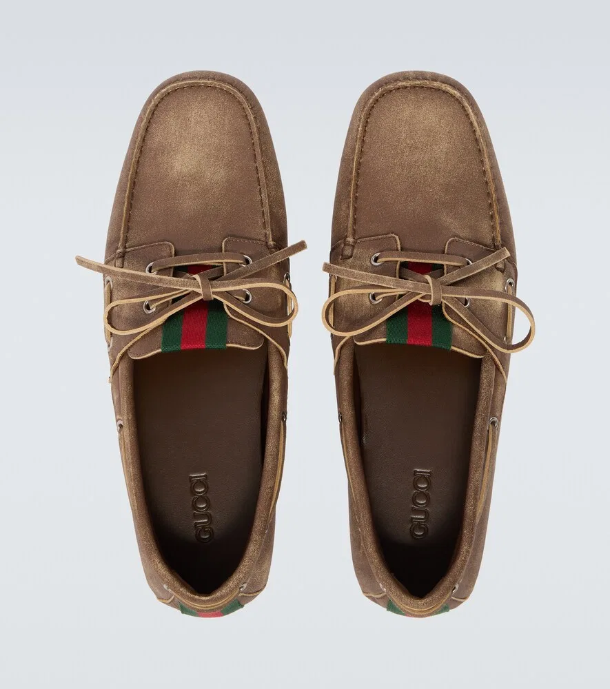 Кожаные лодочные туфли Web Stripe Gucci, коричневый — фото 4