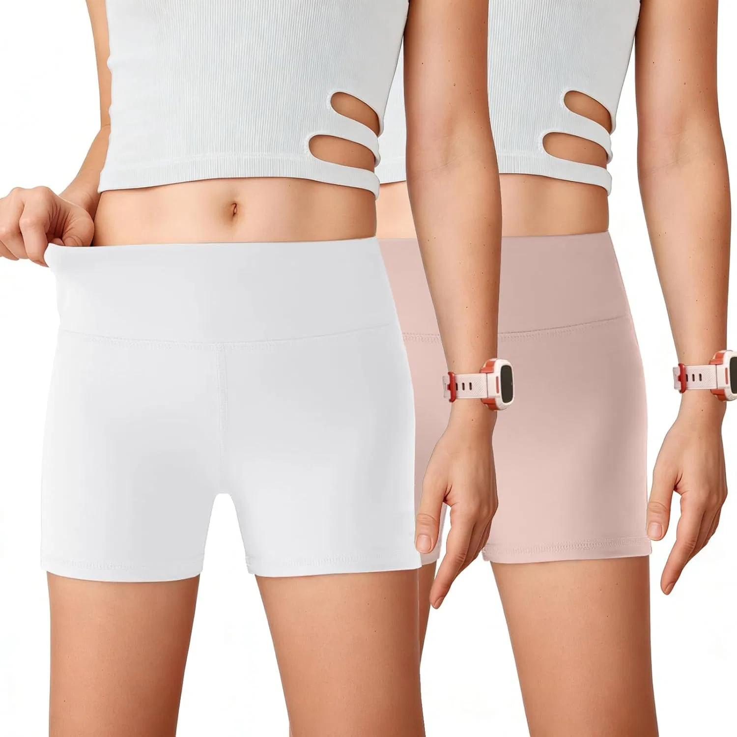 Шорты для девочек 2 шт., спортивные, велосипедки, Seiciviy, White/Nude Pink