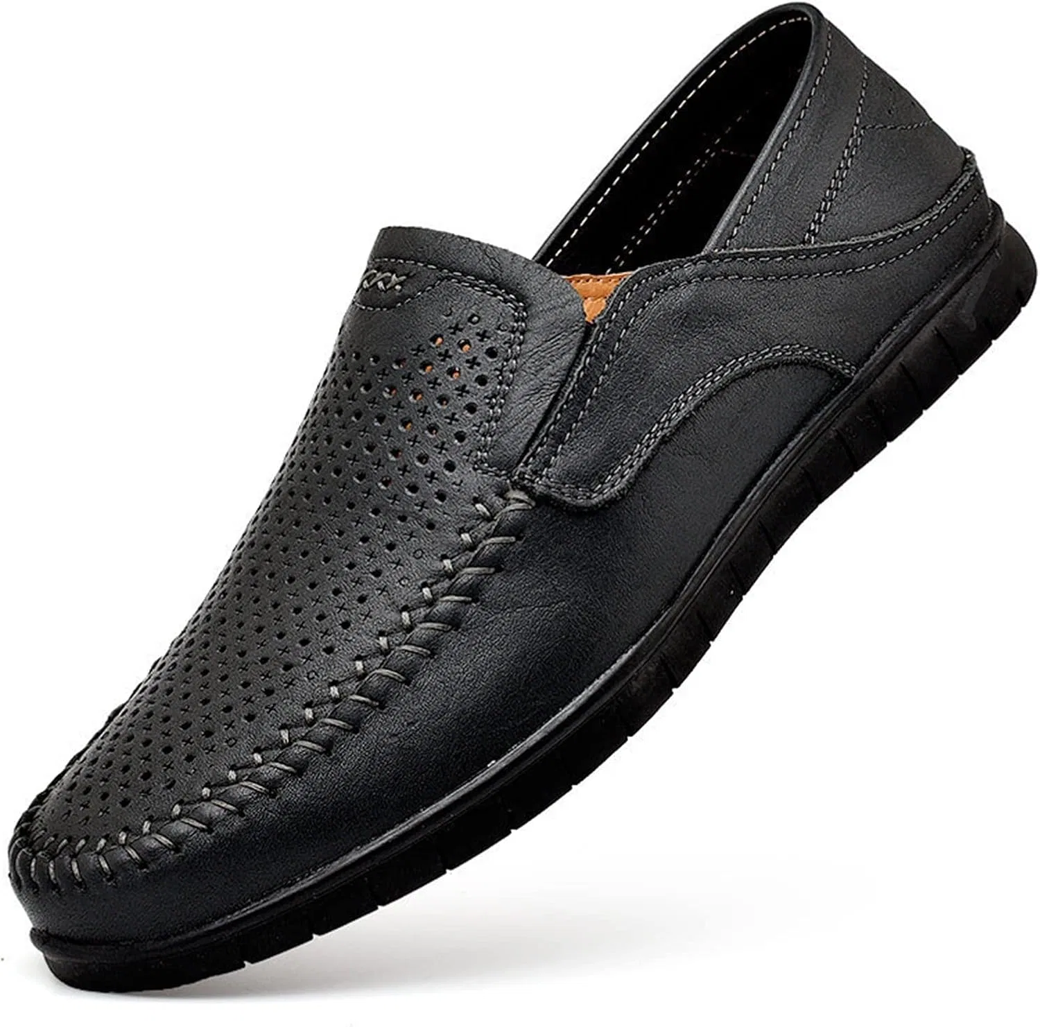 Лоферы из натуральной кожи, дышащие, Black Perforated