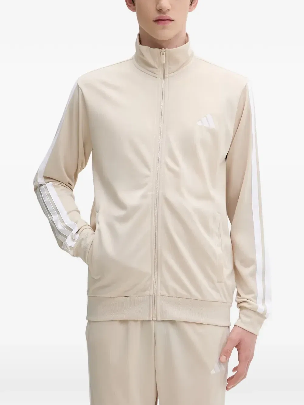 Свитер на молнии с боковыми полосками Adidas, бежевый