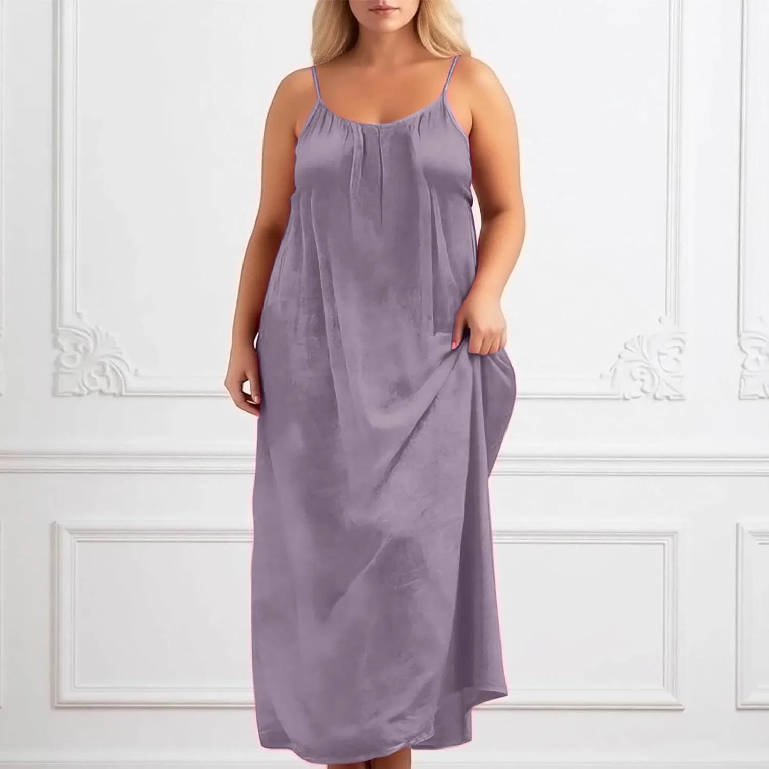 Платье-ками Backless для женщин Plus Size, бесшовное, без рукавов, домашнее, длинное, с завязкой на спине Generic, светло-фиолетовый — фото 3