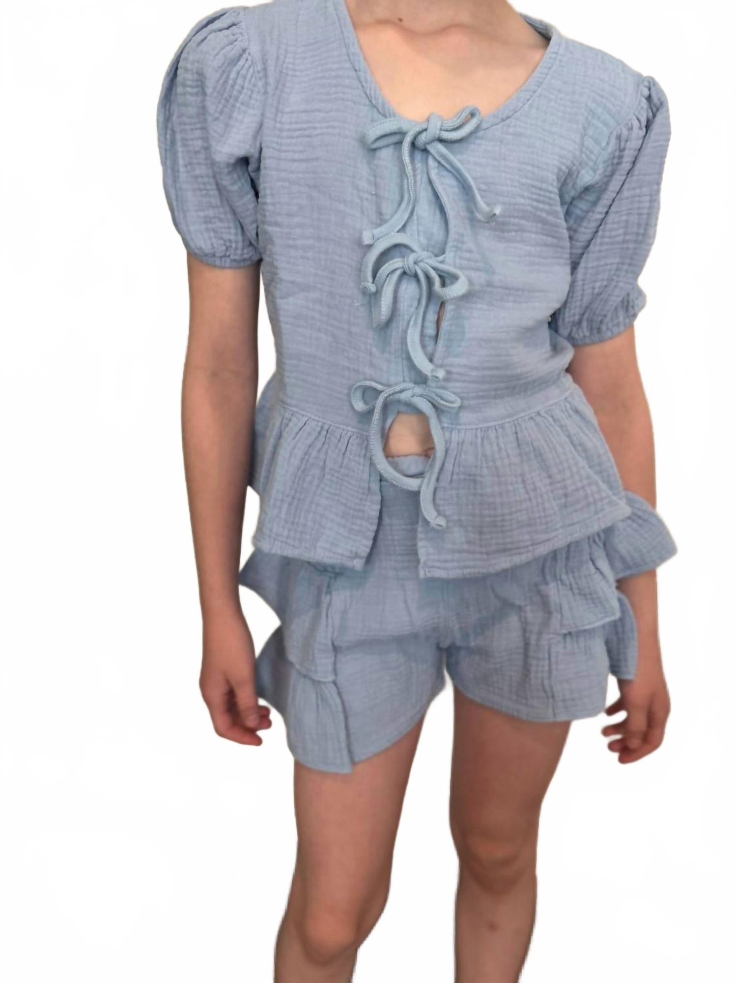 

T2love Девичья блузка с бантом спереди, синего цвета