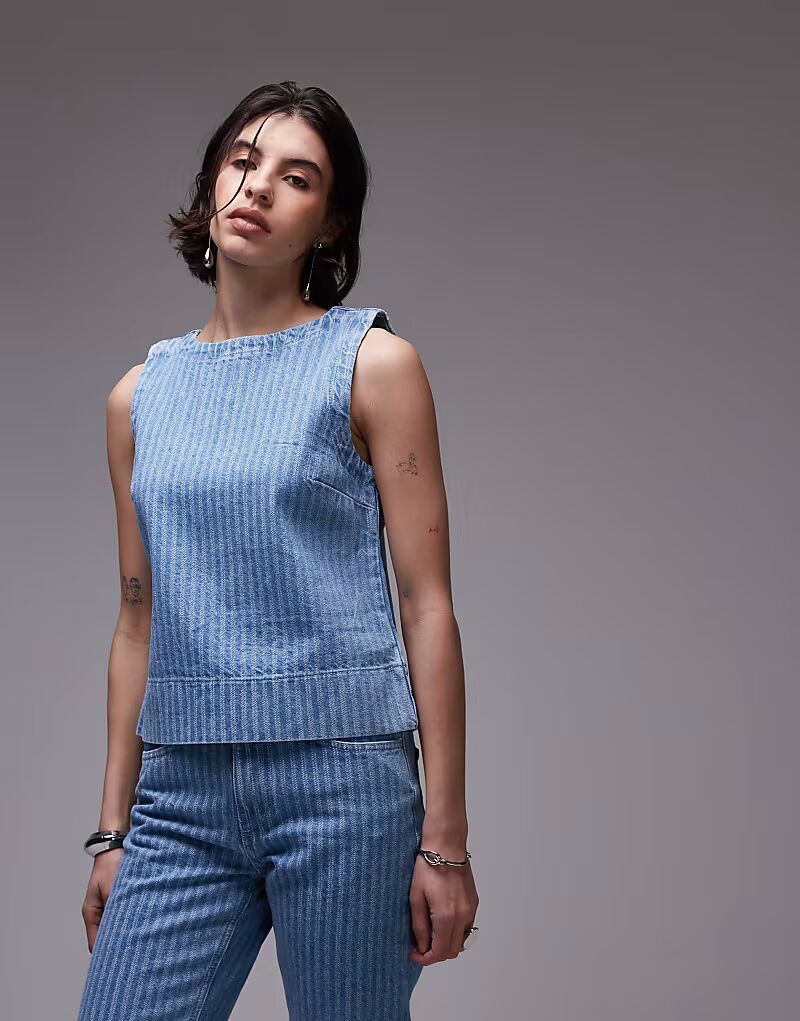 

Топ Topshop denim shell top in bleach stripe